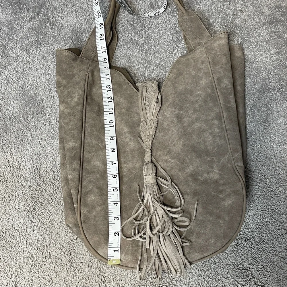 DV by Dolce Vita Large Gray Taupe Fringe Hobo‎ Bag